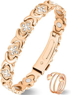 Jeracol Copper Bracelets for Women, Ultra Strength Magnetic Bracelets with 3800 Gauss Magnets & Sparkling Cubic Zirconia, Pure Copper Clover Jewelry with Ring