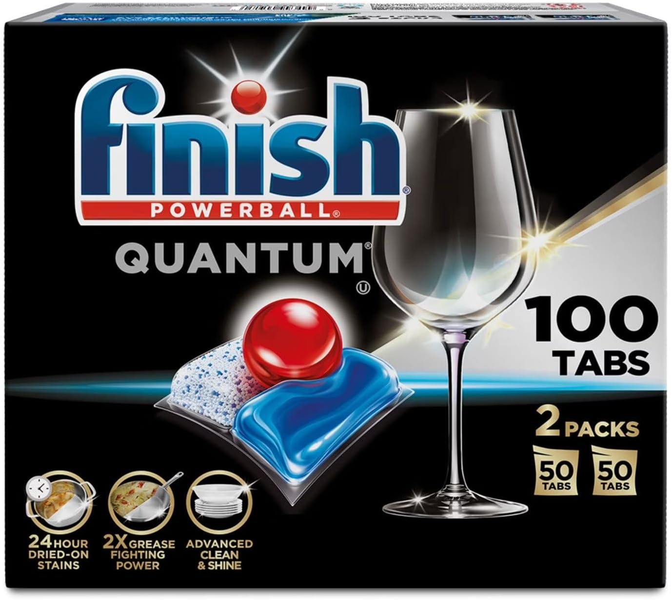 Finish - Quantum with Activblu Technology - 100 Tabs - Dishwasher Detergent - Powerball - Ultimate Clean and Shine - Dishwashing Tablets - Dish Tabs 50ct (Pack of 2)