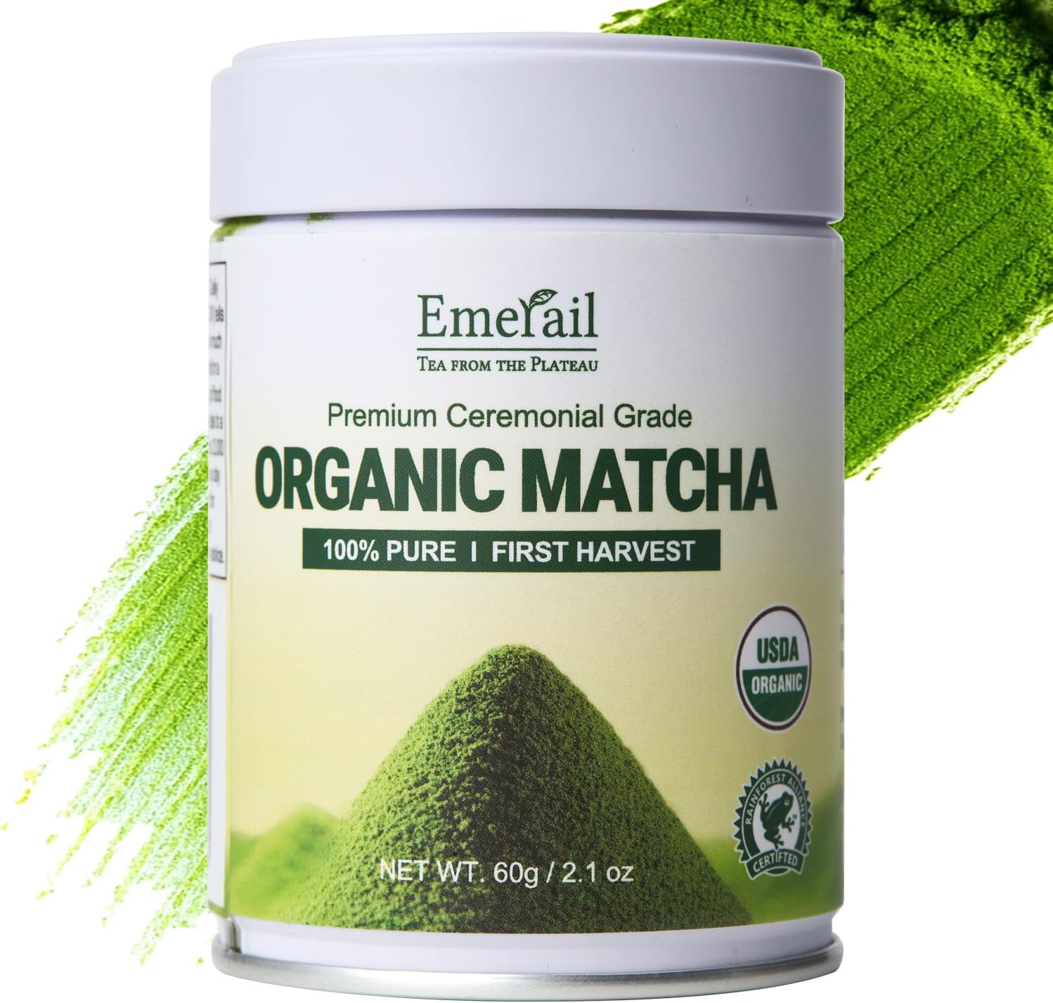 Emerail Organic Ceremonial Grade Matcha, Premium First Harvest Matcha Green Tea Powder, 100% Pure USDA-Certified, Sugar-Free Gluten-Free Vegan (60g / 2.1oz)