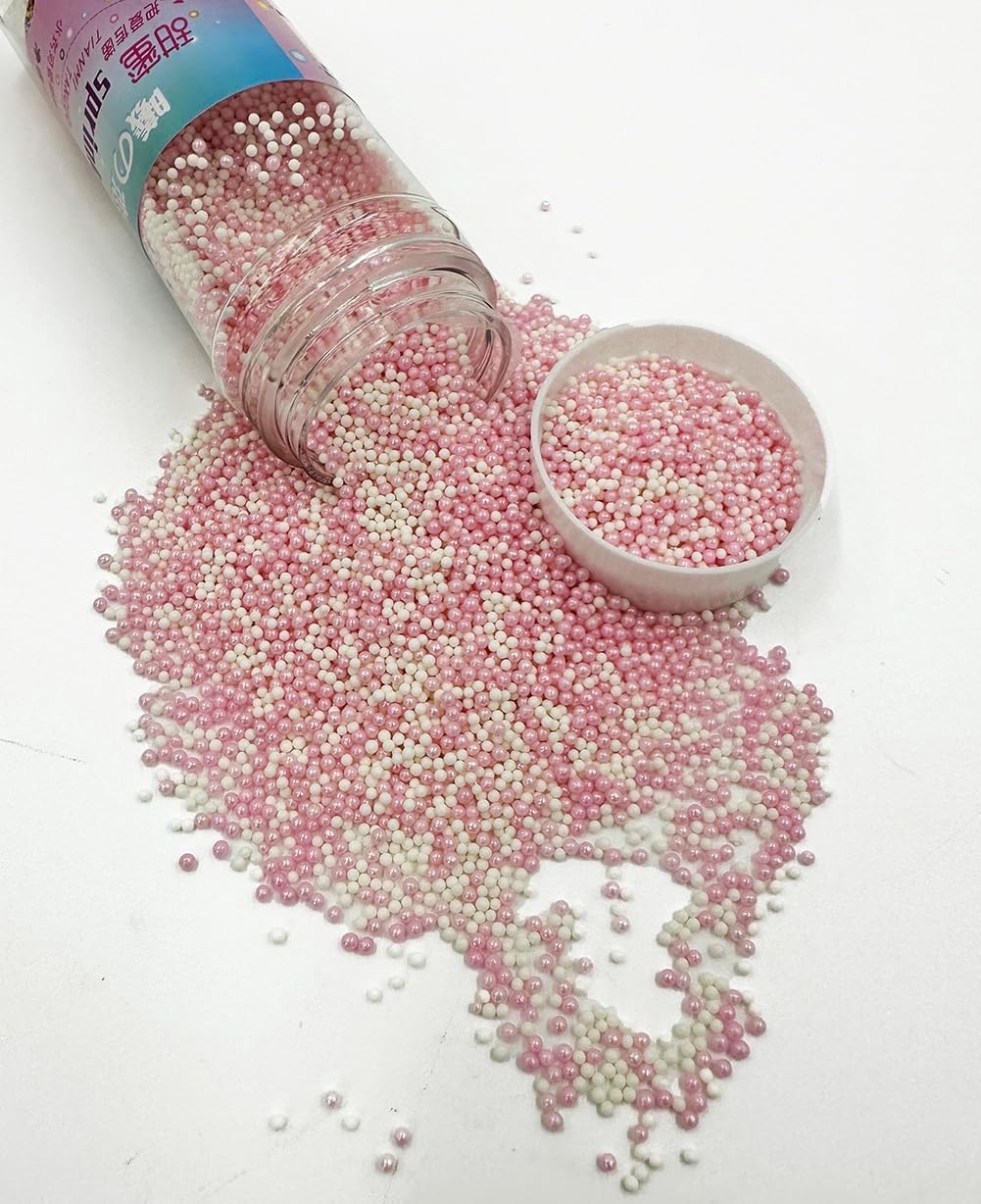 Pink White Christmas Sprinkles, 2mm Mini Pearls Ball Valentines, Cake Sprinkles, Gluten Free, Cookies, Chocolate, Fondant, Princess Topping, Ice Cream, Edible, Dessert Decoration