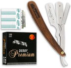 Equinox Fancy Straight Edge Razor - Manual Shaver for Men - Includes 100 Disposable Derby Blades - Wooden Handle - Barber Kit - Straight Razors for Men - Navajas para barbero - retro straight razor