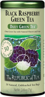 The Republic of Tea - Black Raspberry Green Tea, 50 Tea Bags, Tin | Flavored Berry Tea | Caffeinated