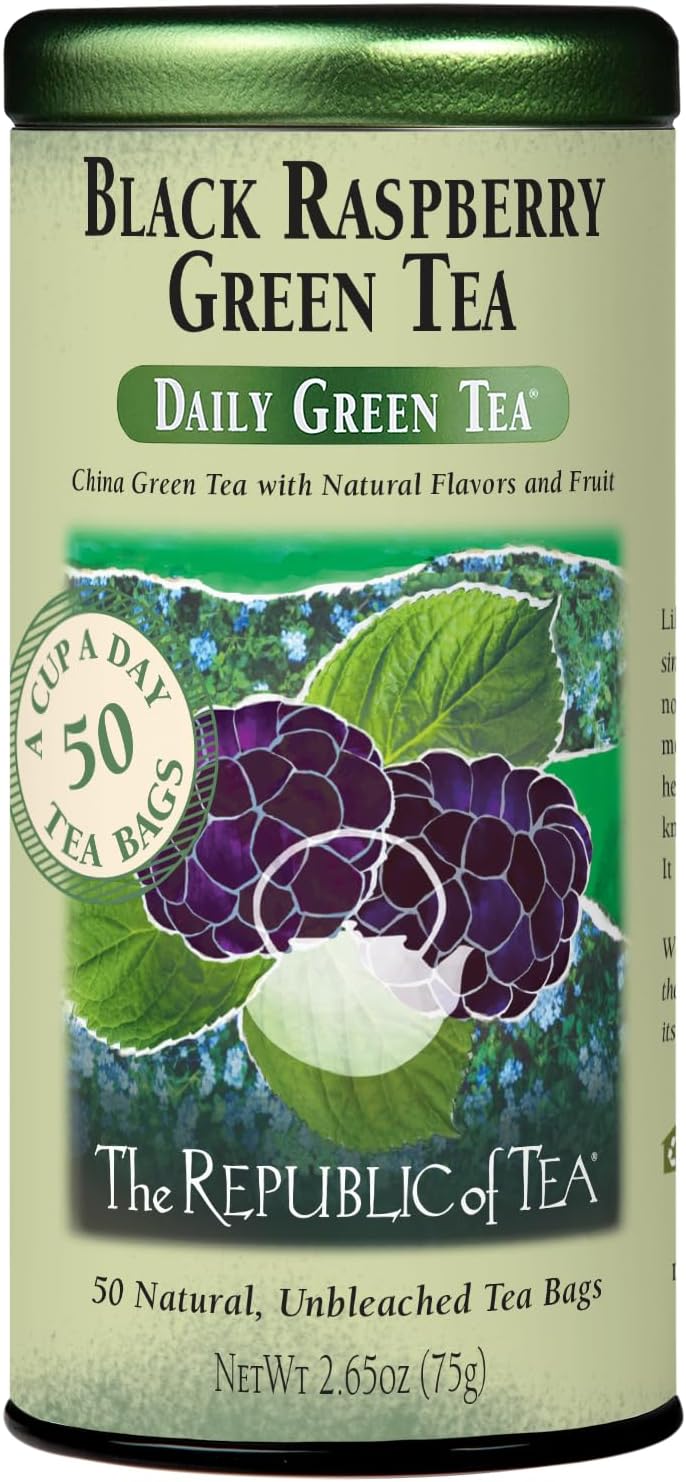 The Republic of Tea - Black Raspberry Green Tea, 50 Tea Bags, Tin | Flavored Berry Tea | Caffeinated