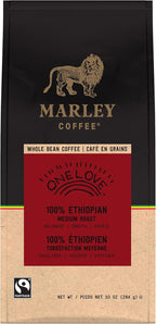 Marley Coffee One Love 100% Ethiopian Wholebean Coffee, Medium Roast, 10 Ounces