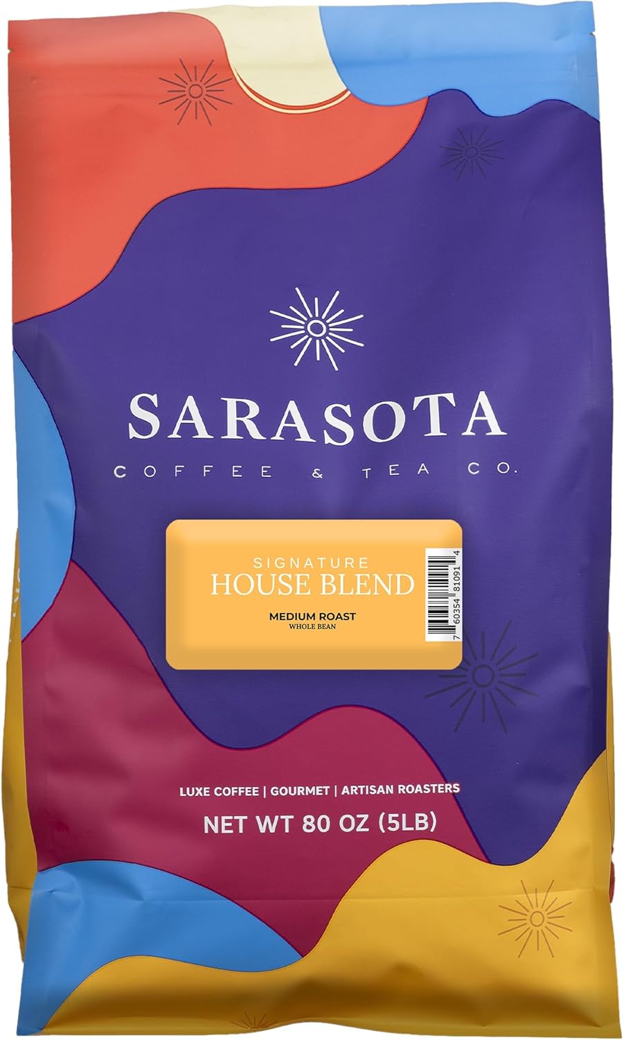 Sarasota Coffee Whole Bean Signature House Breakfast Blend | Medium Roast Gourmet Coffee Beans | Low Acid, Mold Free, Specialty Grade Bulk Beans | 5lb (80 oz)