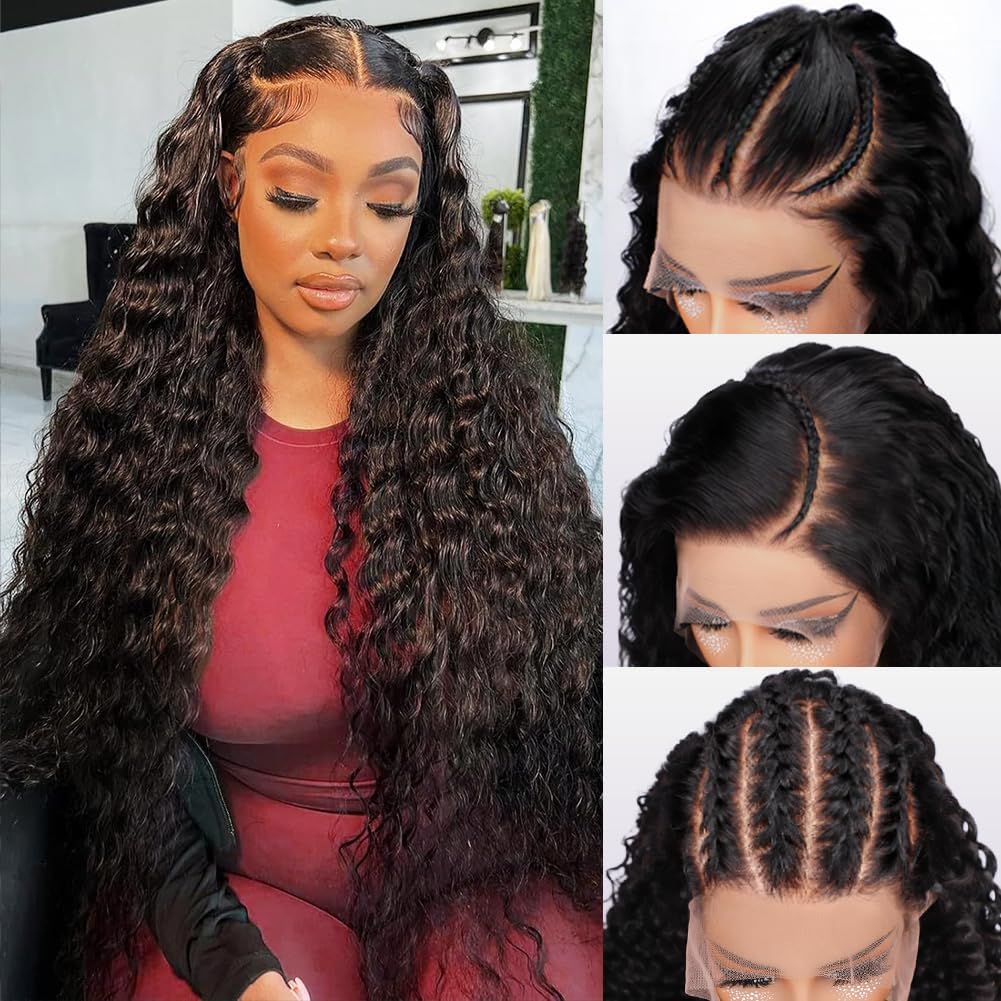 13x6 Water Wave Lace Front Wigs Human Hair Pre Plucked Bleached Knots 220 Density Wet And Wavy Glueless Wigs Human Hair 28 Inch Hd Lace Frontal Wig With Baby Hair