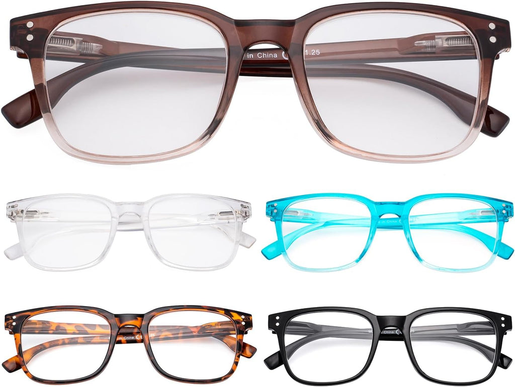 Eyekepper 5 Pack Large Reading Glasses - Square Readers for Men Women Reading +2.00