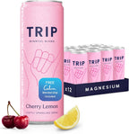 TRIP Lightly Sparkling Adaptogen Drink, Non Alcoholic Drink with Magnesium, Ashwagandha, Lions Mane & L Theanine, No Added Sugar Mocktail, Vegan, Cherry Lemon, 12 Oz, 12Pk