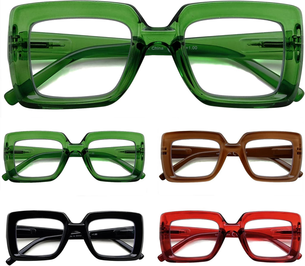 Eyekepper 5 Pack Square Reading Glasses for Women Stylish Readers Include 2 Pairs Green +2.25
