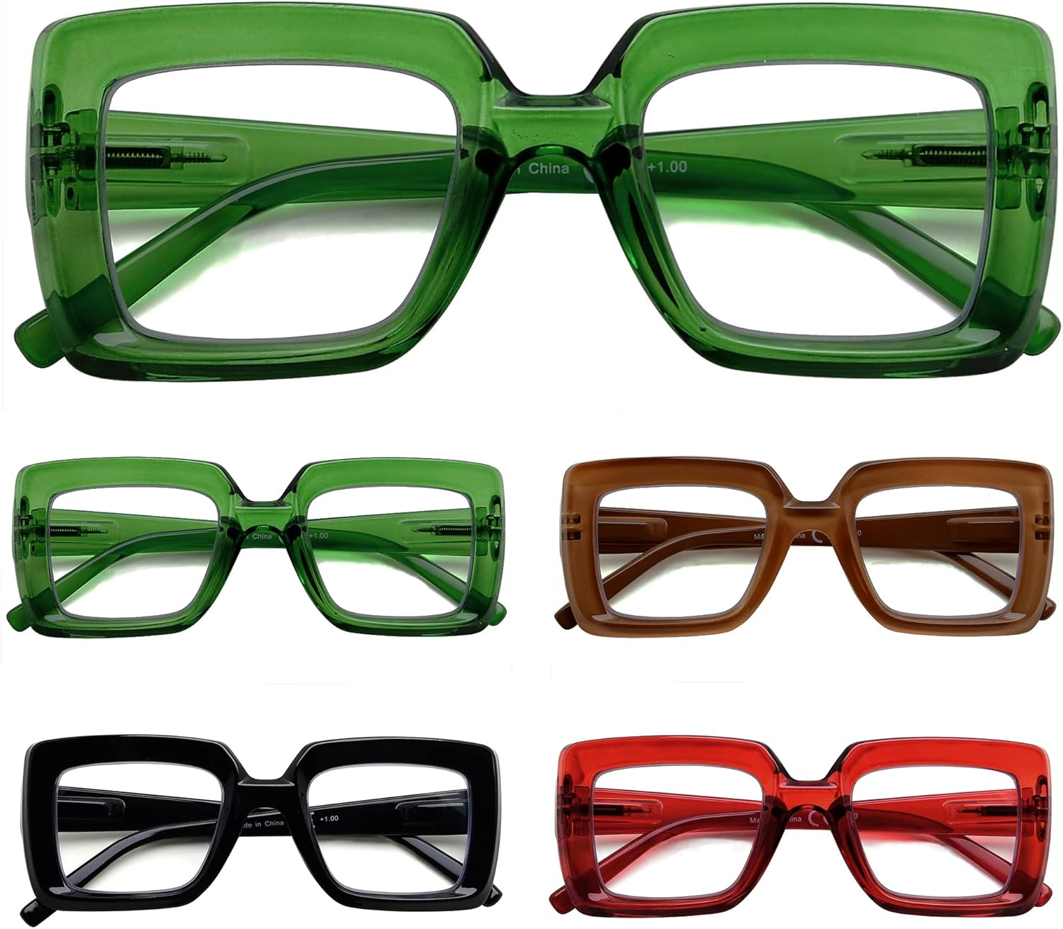 Eyekepper 5 Pack Square Reading Glasses for Women Stylish Readers Include 2 Pairs Green +2.25