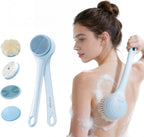 Electric Body Brush Back Scrubber for Shower, Waterproof Long Dual Handle Power Body Scrubber with 4 Heads, Rechargeable Bath Brush & 2 Speeds, for Cleansing, Exfoliating and Massaging Skin