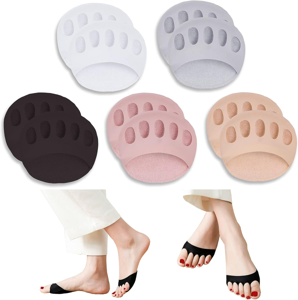 SooGree Ball of Foot Cushions (5 Pairs) - Metatarsal Pads for Women & Men, Soft Forefoot Pads for Ball of Feet, Reusable, Breathable, Prevent Pain & Discomfort