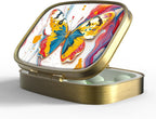 Small Pill Box Pill Case with Mirror Retro Pocket 2 Compartment Pill Holder for Purse or Pocket Bronze Portable Medicine Vitamin Container Fish Oil and Supplement Storage BPA-Free(Marble Butterfly)