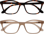 OPULIZE KAT Reading Glasses for Women Men, Cat-Eye Frame with Spring Hinges, Brown Taupe +2.50 (Pack of 2)