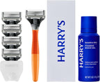 Harry's Original Shaving Kit for Men - Razor Handle, 5 Razor Blade Refills, Foaming Shave Gel, and Travel Blade Cover - TSA Approved Travel Essentials - German Engineered - Ember