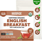 HANDPICK, Organic English Breakfast Black Tea Bags (100 Count) USDA Organic, Non-GMO | Strong, Robust, High-Caffeine Black Tea | Eco-conscious Tea Bags, Brew English Breakfast Tea & Kombucha Tea