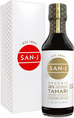 San-J - Organic Gluten Free Tamari Soy Sauce with 25% Less Sodium - Specially Brewed - Made with 100% Whole Soy - 10 oz. Bottle