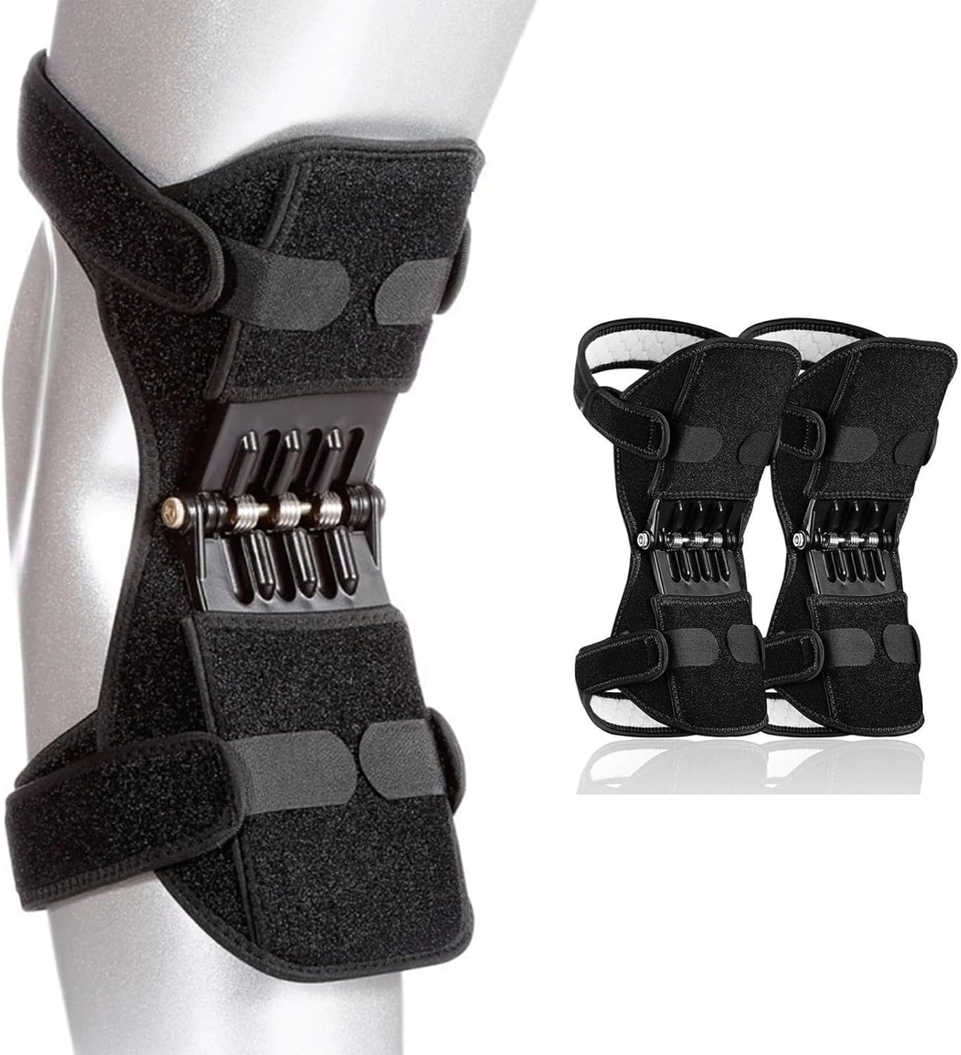 Joint Power Support Knee Brace with 4 Springs, Ergonomic Knee Stabilizer Pad, Inspired Lift Brace,Adjustable Knee Stabilizer Pads,Pain Relief (2 Pack)