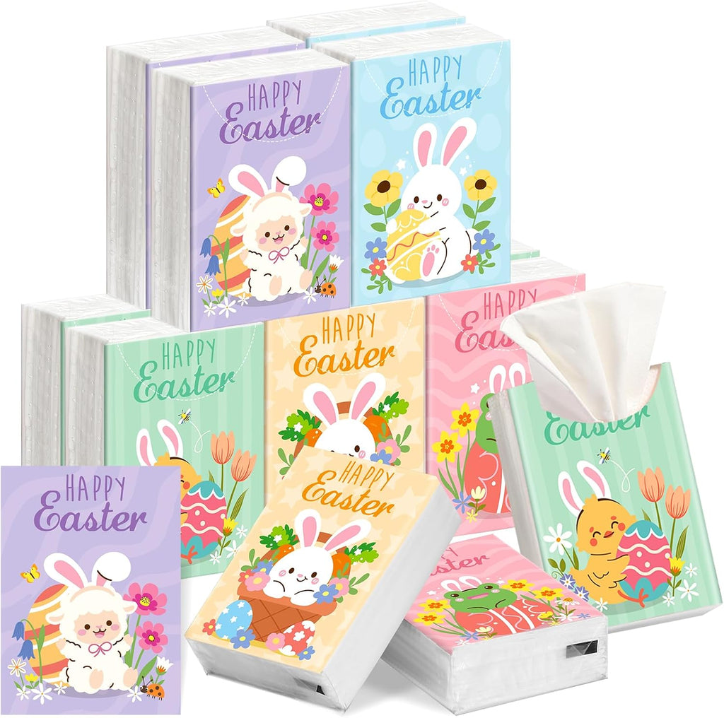 Outus 10 Pack Easter Basket Stuffers Pocket Tissues Travel Size, 3-Ply Mini Facial Tissues for Purse, Cute Bunny & Egg Design Pocket Tissue for Spring Easter Goodie Bags Filler Exchange Party Favors
