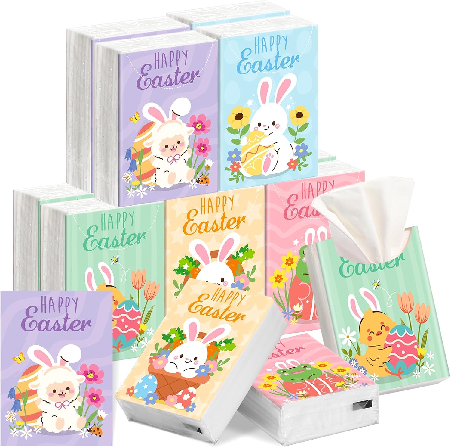 Outus 10 Pack Easter Basket Stuffers Pocket Tissues Travel Size, 3-Ply Mini Facial Tissues for Purse, Cute Bunny & Egg Design Pocket Tissue for Spring Easter Goodie Bags Filler Exchange Party Favors