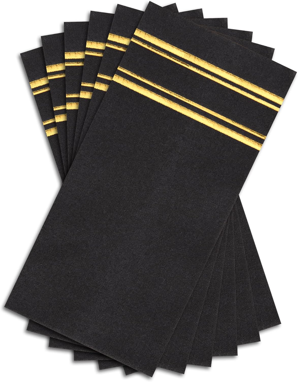 Shiny Gold on Black Disposable Dinner Napkins - Feels Like Linen, Soft Fluff Pulp Paper - 50 Pack, 8.5" x 4" - Style Name: Parallel Shine