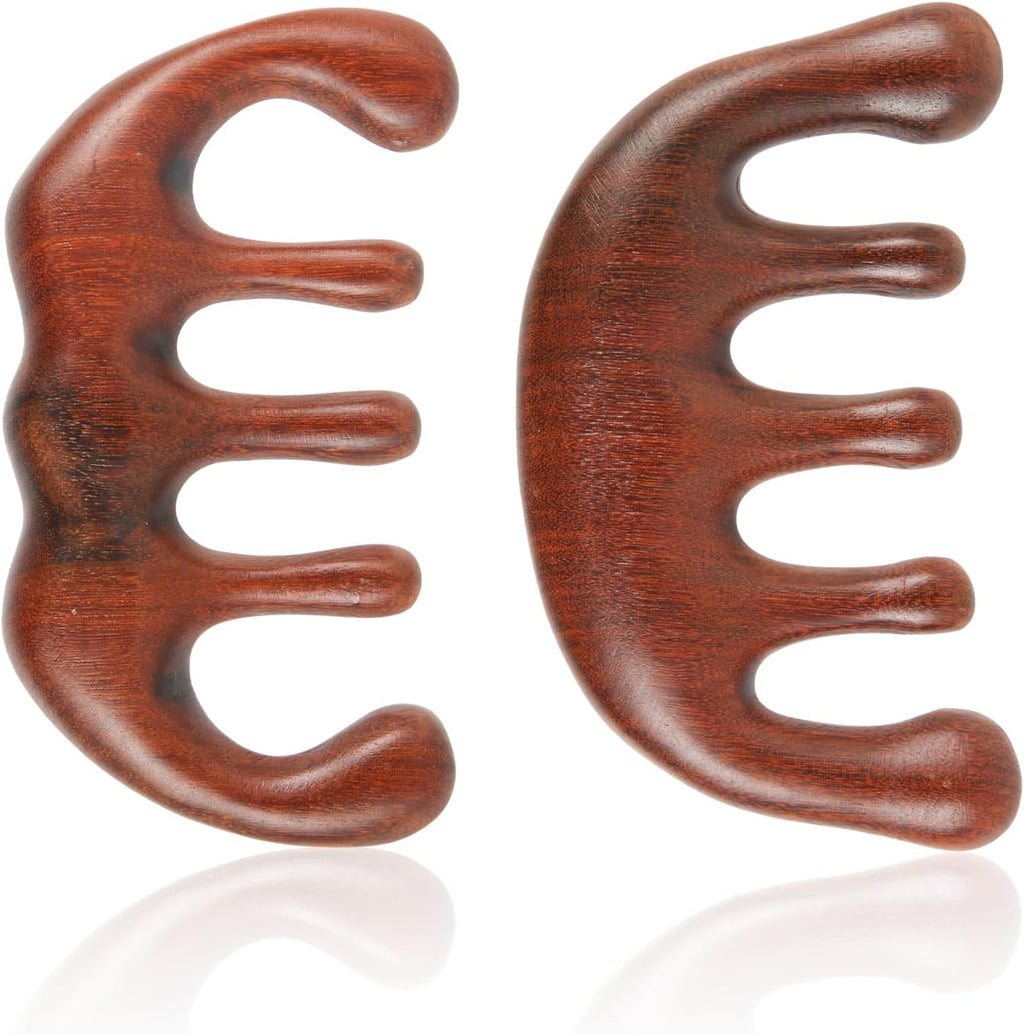 PEUTIER 2pcs Natural Wooden Wide Tooth Combs, Anti-Static Sandalwood Head Massagers for Hair Growth, Gua Sha Scalp Stimulators for Women (Style B)