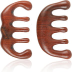PEUTIER 2pcs Natural Wooden Wide Tooth Combs, Anti-Static Sandalwood Head Massagers for Hair Growth, Gua Sha Scalp Stimulators for Women (Style B)