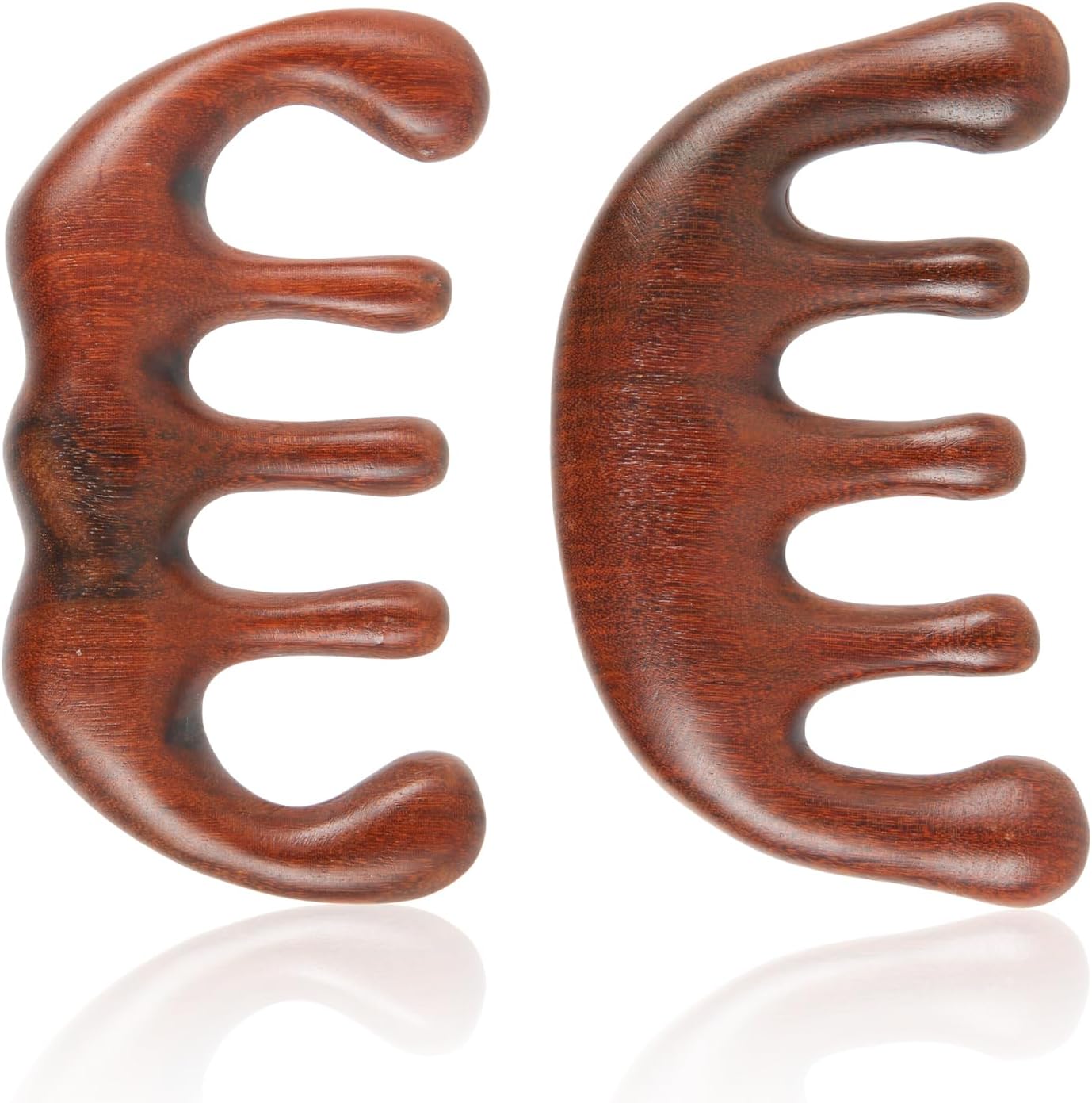 PEUTIER 2pcs Natural Wooden Wide Tooth Combs, Anti-Static Sandalwood Head Massagers for Hair Growth, Gua Sha Scalp Stimulators for Women (Style B)