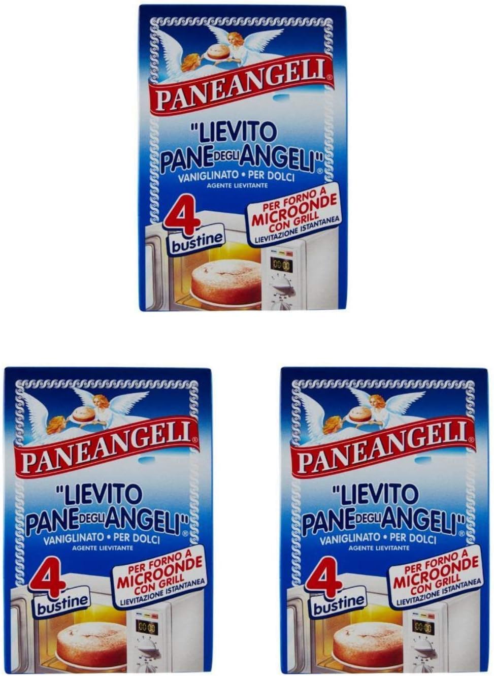 Paneangeli:"Lievito Pane degli Angeli" Vanilla Yeast for Microwave Oven with Grill - 12gr Packages (Pack of 3)