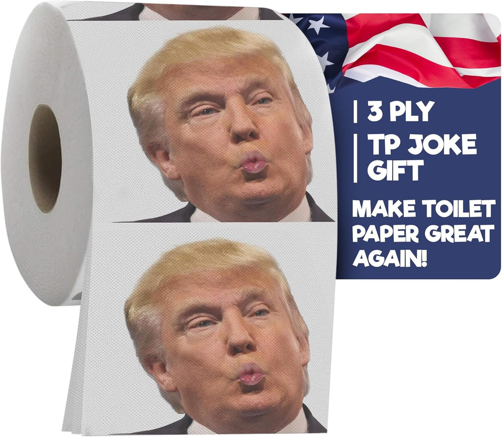 Trump Political Toilet Paper Roll by Gagster - 3 Ply Funny Novelty Gag TP with Full-Color Image - 200 Sheets Per Roll - Prank Gift for Adults - Printed on Every Sheet - Make Your Butt Laugh