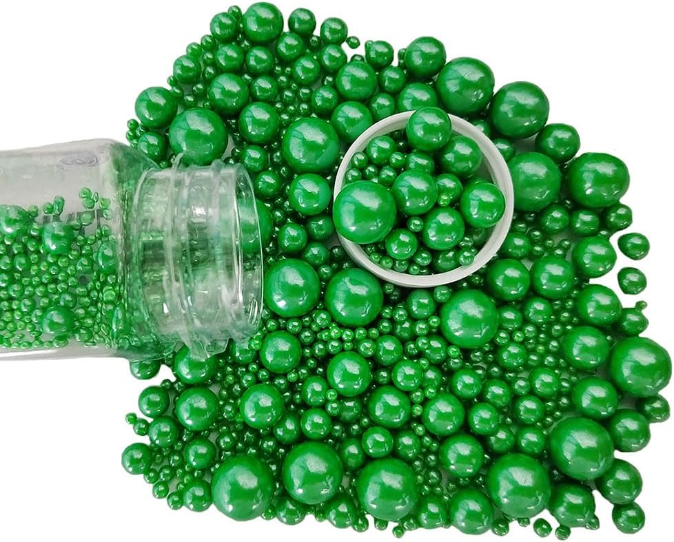 Edible Christmas Green Sugar Pearls Candy Sprinkles 120G/ 4.23Ounce Baking Cake Sprinkles Cupcake and Cake Topper Cookie Decorations Wedding Party Valentines Halloween Christmas Supplies