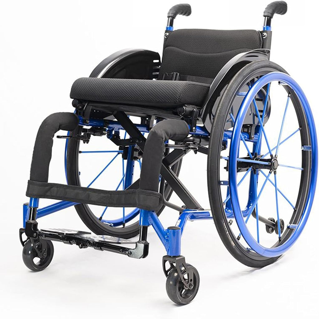 Sports and Leisure Wheelchairs for Adults,Sports Light Transport Mobile Wheelchair,Self-propelled Aluminum Alloy Portable Manual Wheel Chair,Adjustable Footrest and Seat Height(Blue)