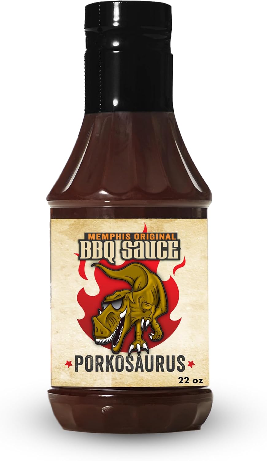 Porkosaurus World Championship Memphis BBQ Sauce – Tangy & Sweet Sauce for Ribs, Pork, Beef & Burgers – Gluten-Free, All-Natural for Grilling, Smoking & Backyard BBQ (22 Oz Bottle)