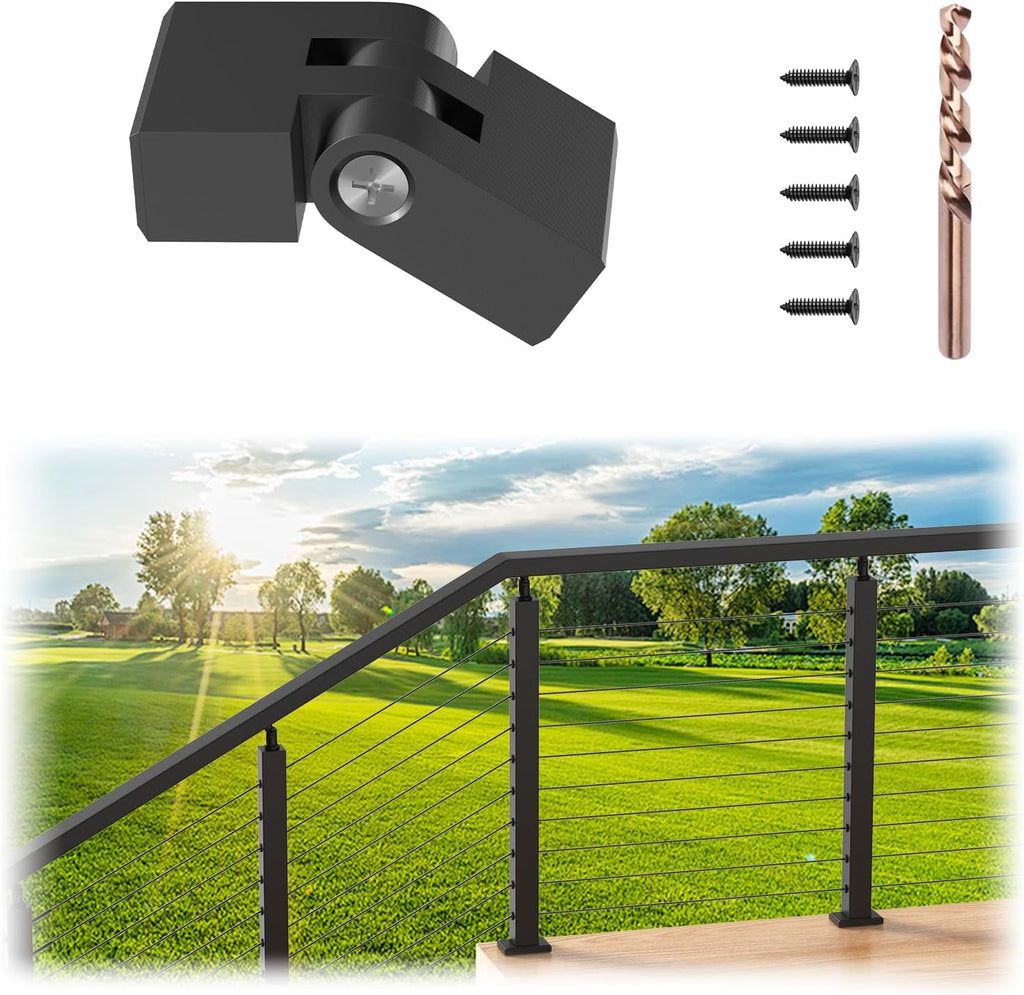 Flat Handrail Vertical Pivot Connectors, 1 Pack 180° Adjustable Hand Rail Fitting with Screws, POM Black Invisible Handrail Accessories for Stair Railing System, MY02-S