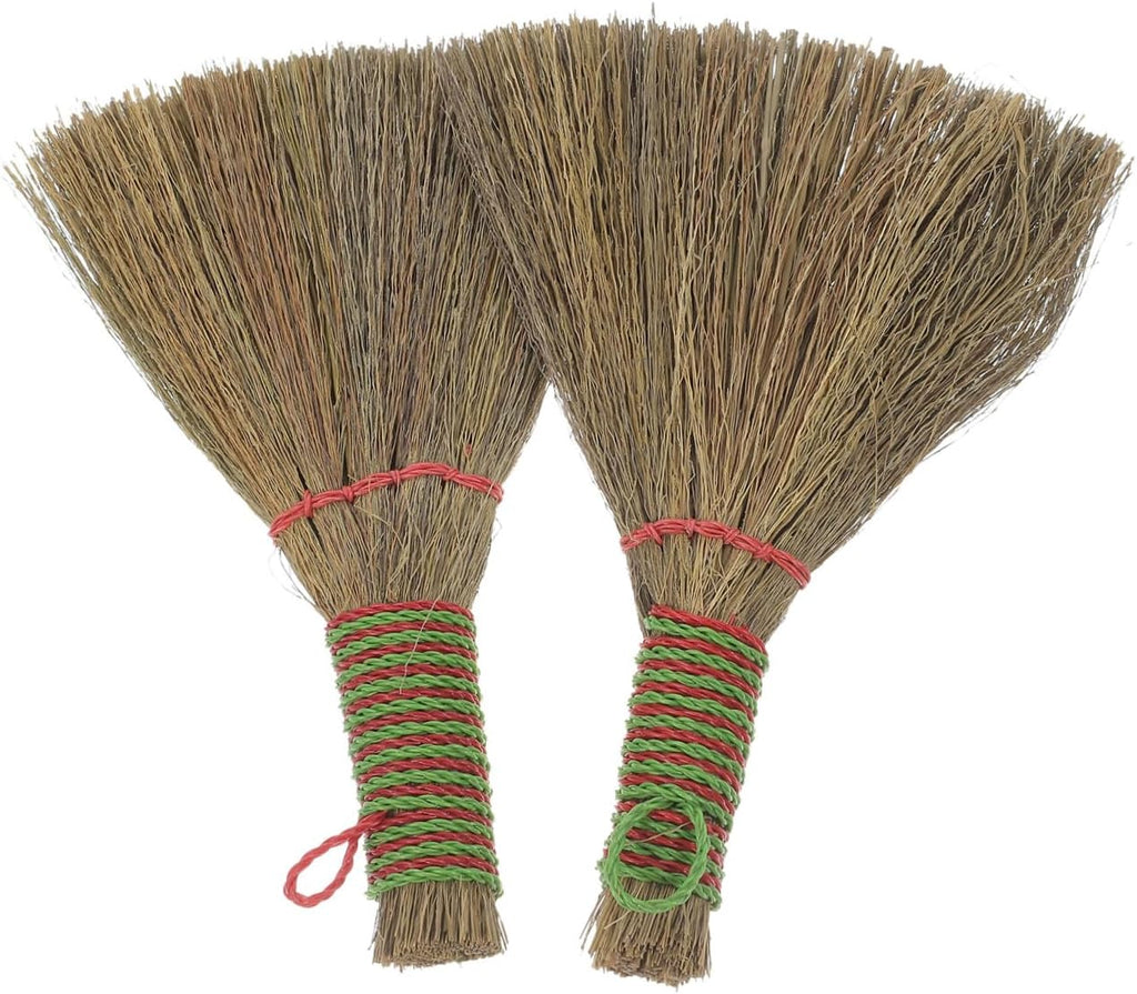 FAVOMOTO 2pcs Small Handmade Desktop Broom Set with Natural Sorghum Bristles, Handheld Dust Brush for Office and Home Cleaning