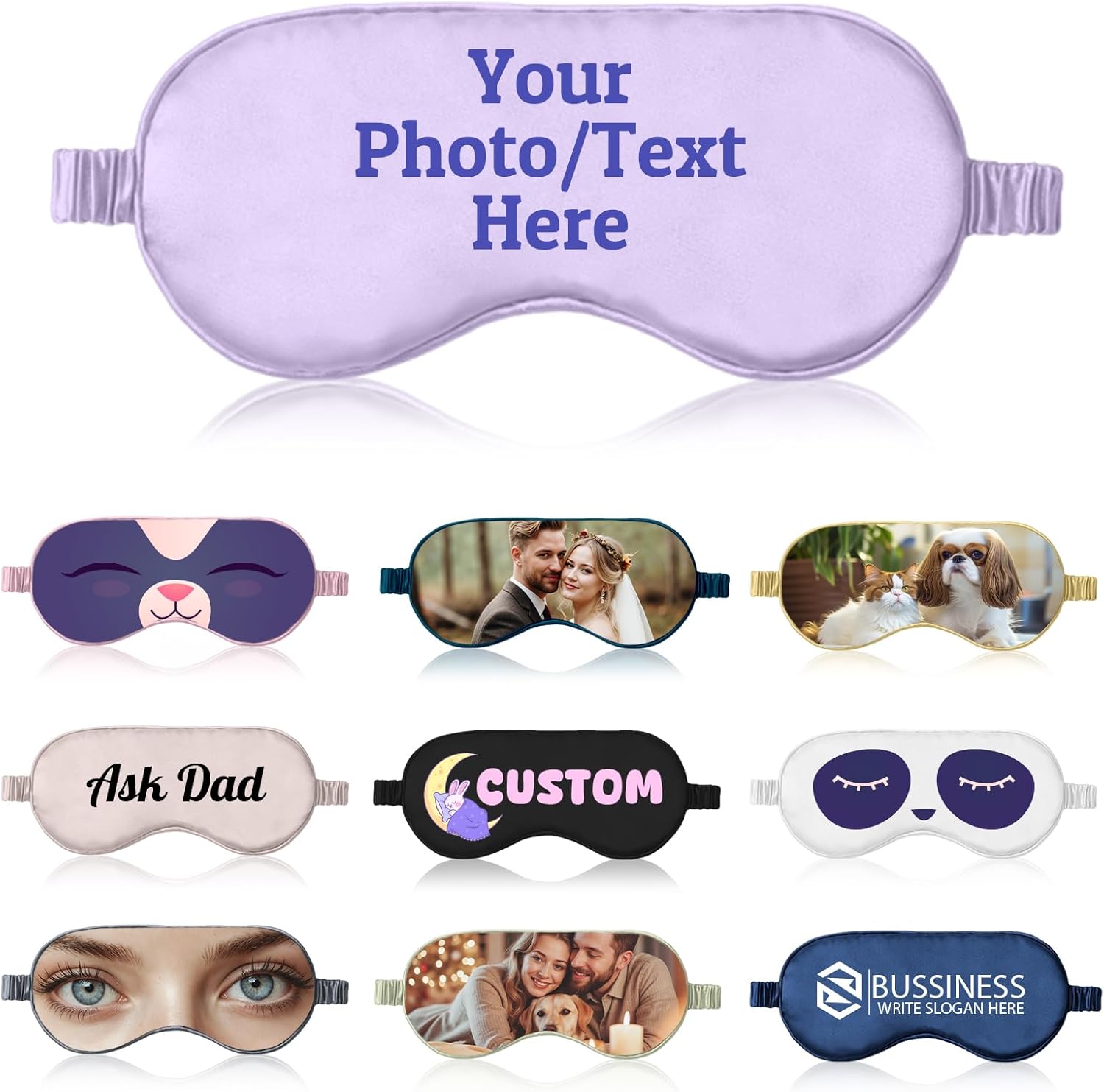Custom Eye Mask, Personalized Sleep Mask with Photo & Text - Blackout Sleep Mask with Adjustable Strap for Women Men Travel, Nap, Meditation (Ordinary, Adjustable)
