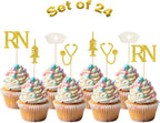 Kimini-Ki RN Cupcake Toppers, 24Pcs Nursing Cupcake Toppers, Medical Themed Assistant Symbol Cupcake Picks, Congrats RN Nurse Themed Graduation Party Decorations