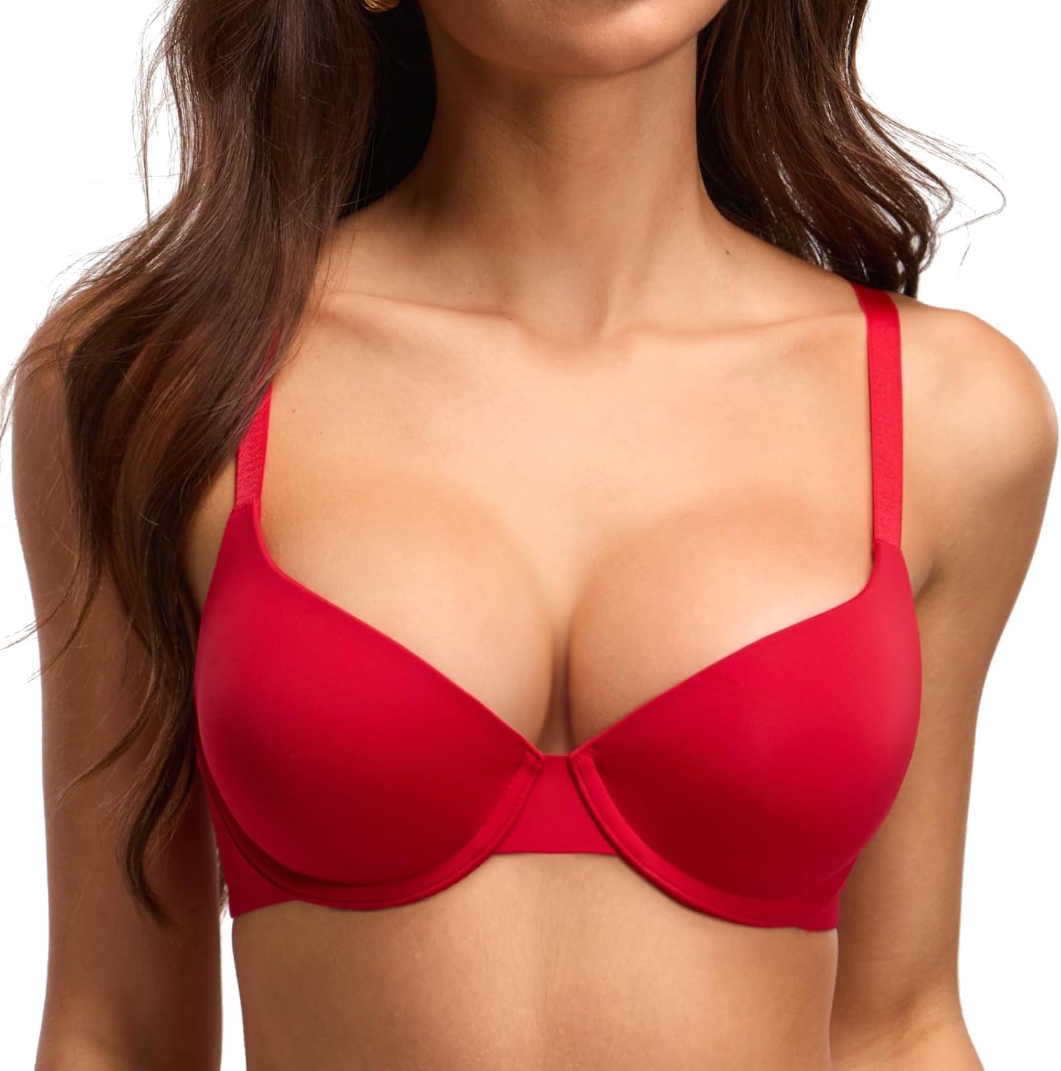 DOBREVA Women's Push Up T-Shirt Bra Underwire Padded Bras Plunge Full Coverage