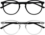 OPULIZE MET Blue Light Blocking Reading Glasses for Women Men, Slim Round Frame with Scratch Resistant and Spring Hinges, Computer Glasses with Anti-Reflective, Black,Clear +1.5 (Pack of 2)