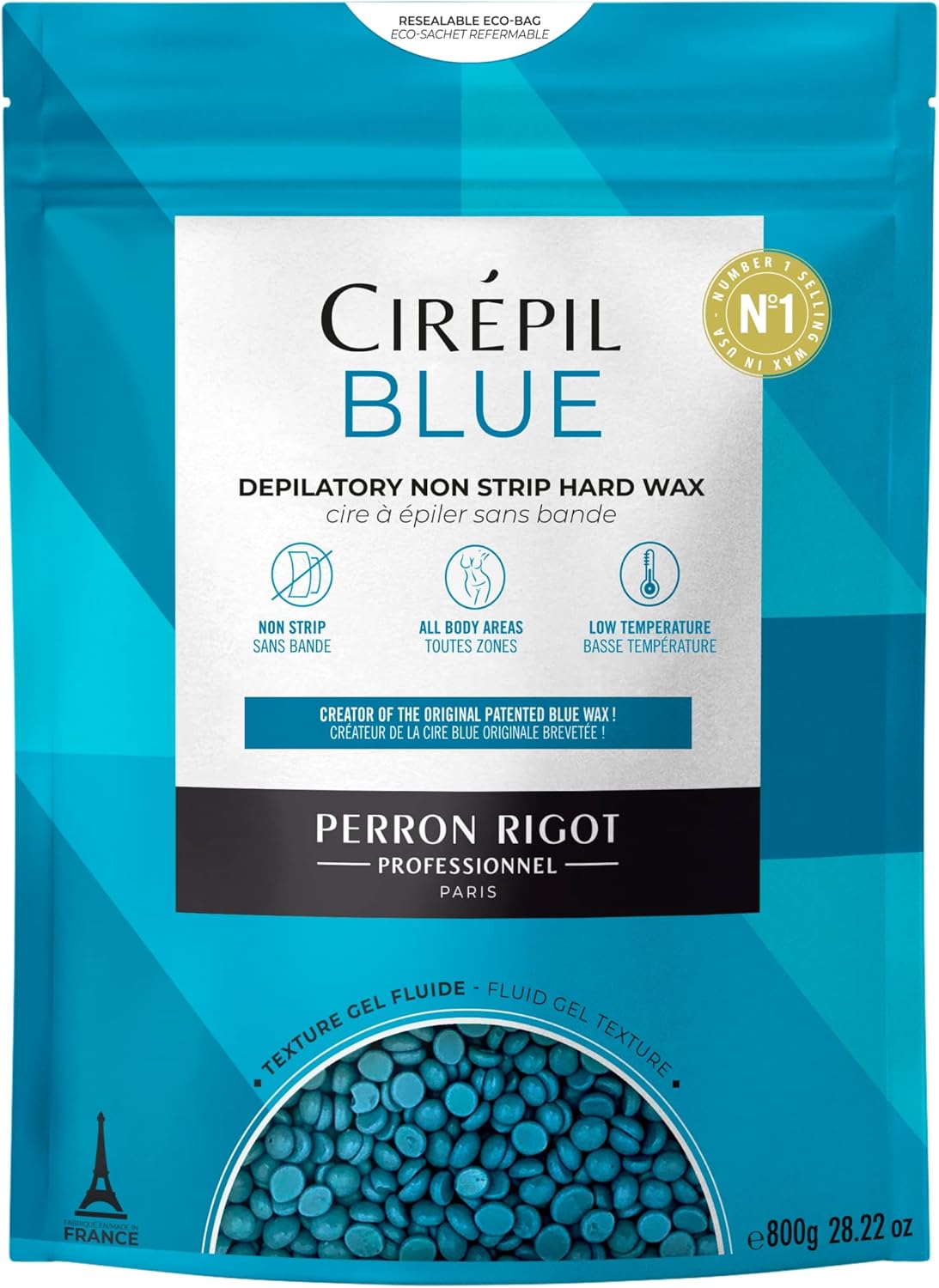 Cirepil - Blue - 800g / 28.22 oz Hard Wax Beads Bag - Face & Body Wax, Unscented & No Strip Needed - Perfect for Sensitive Skin & Brazilian Waxing - Fluid Gel Texture, Easy Hair-Removal