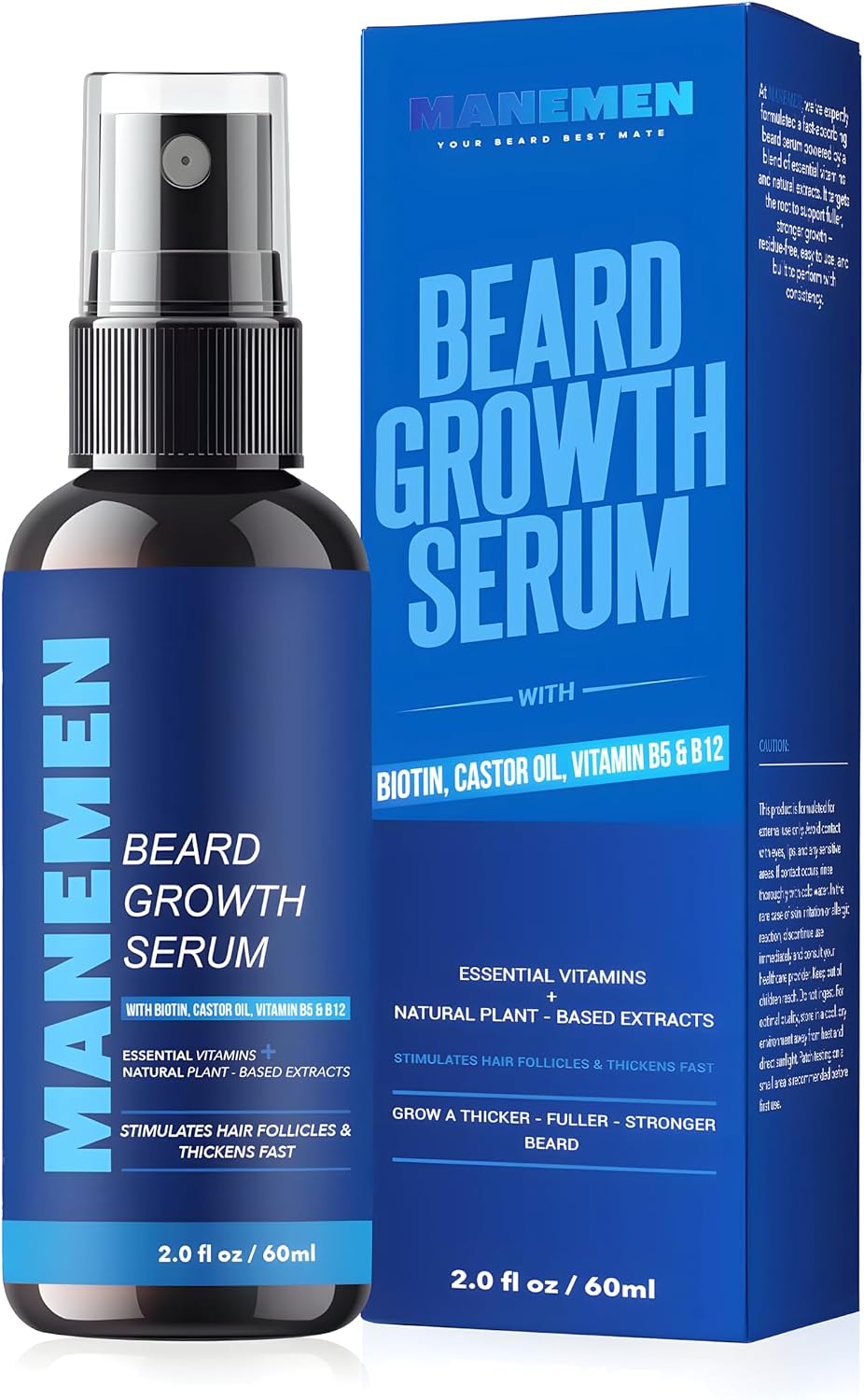 Beard Growth Serum Spray- Biotin, Castor Oil, Vitamin B5 & B12 - Natural Hair Regrowth Beard Oil Formula for Thicker, Fuller, Stronger Beard - Stimulates Hair Follicles & Supports Fast Growth