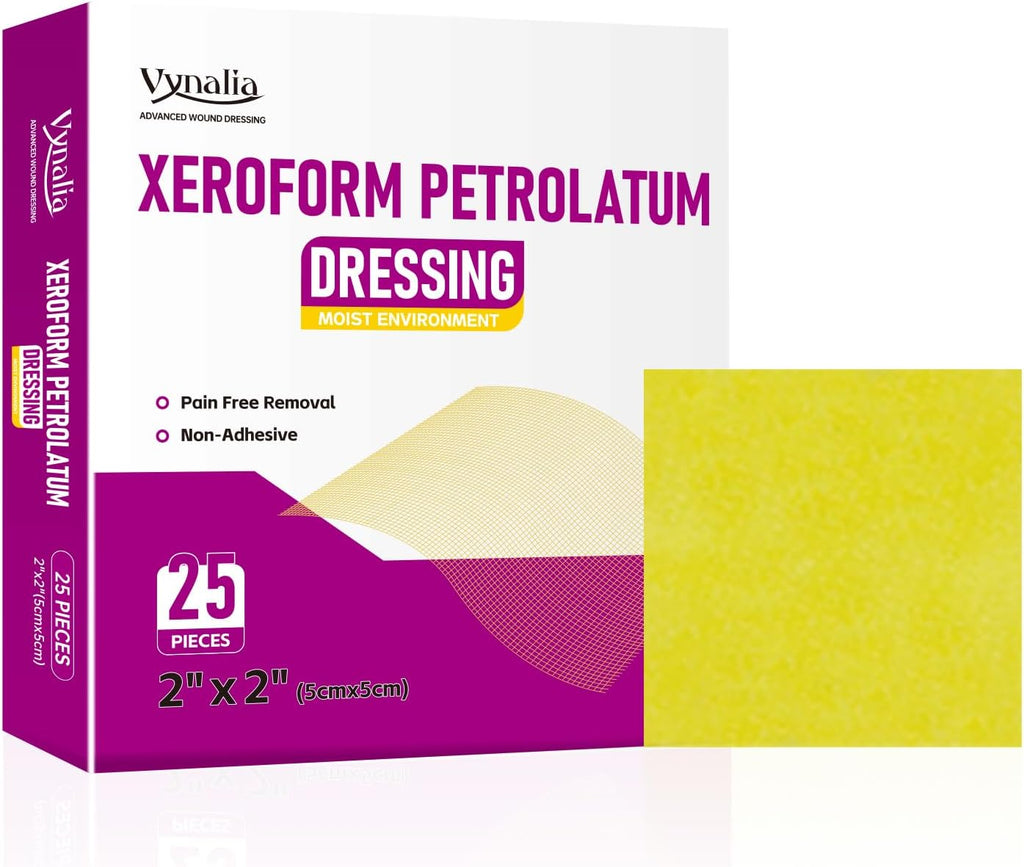 Xeroform Petrolatum Dressing 2"x2" Pack of 25, Non Stick Pads for Wounds, Non-Adherent Gauze, Fine Mesh Sterile for Wound Care, Burns, Lacerations, Skin Grafts & Surgical Incisions