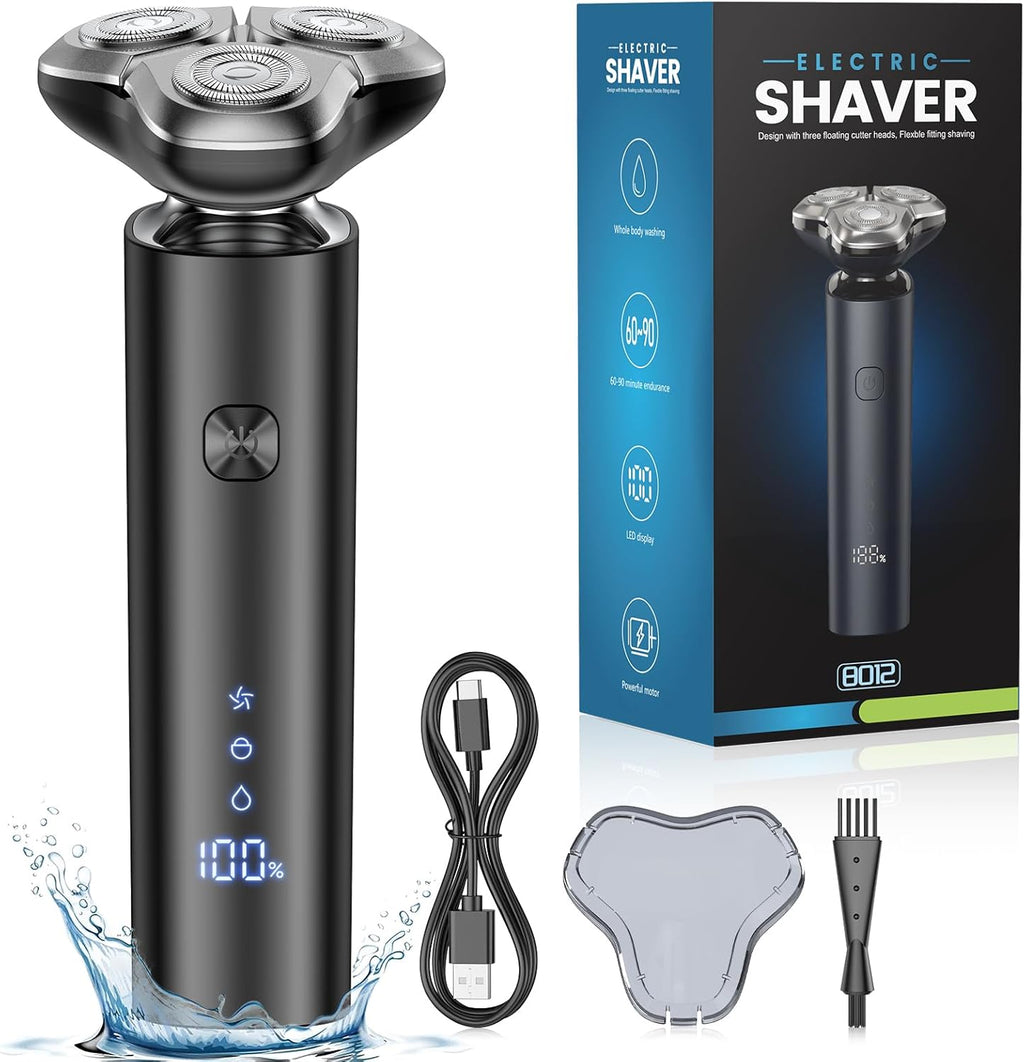 Electric Razor for Men, 4D Floating Rotary Razor, Wet & Dry Waterproof IPX7, USB-C Fast Charging, LED Display, Adaptive Speed Control, Low Noise Cordless Electric Razor with Travel Lock