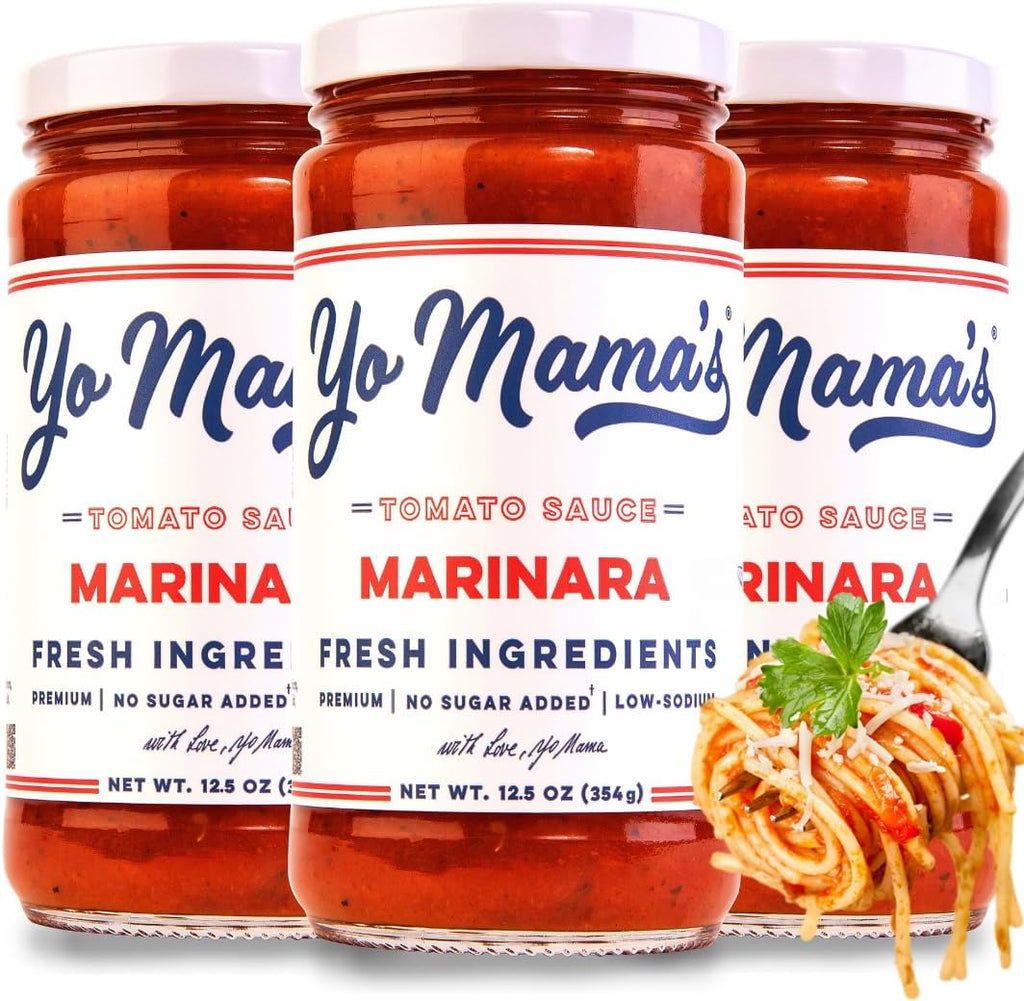 Yo Mama's Foods Keto Marinara Pasta Sauce - (3) 12.5 Ounce Jars - No Sugar Added, Low Carb, Low Sodium, Gluten Free, Paleo Friendly, and Made with Fresh, Non-GMO Tomatoes