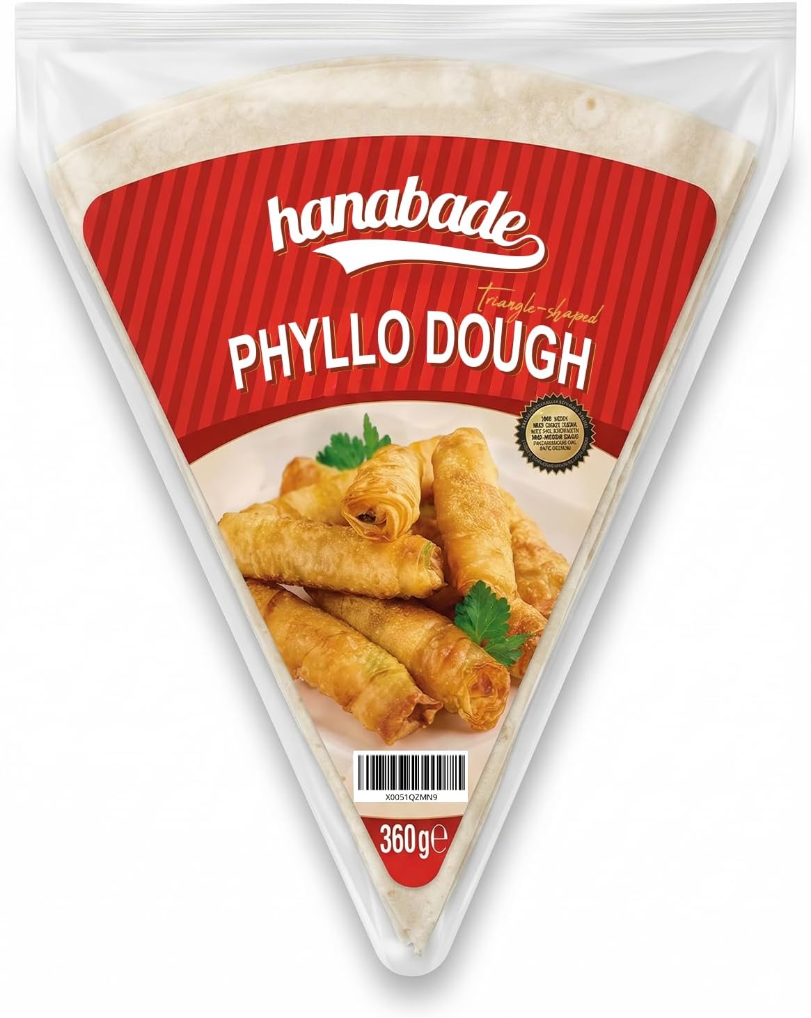 Hanabade Turkish Triangle Phyllo Dough (Üçgen Yufka) for Baklava & Börek, Pre-Baked Thin Filo Pastry Sheets, 24 Leaves, 12.7 oz (360g), Ready-to-Use Spring Roll & Pastry Wrappers