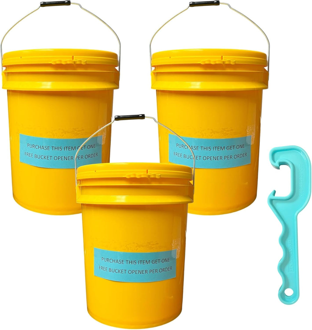 5-Gallon Food-Grade Buckets with Lids — 3-Pack Yellow, BPA-Free, Heavy-Duty Plastic, Metal Handle with Grip, Includes Free Opener Too