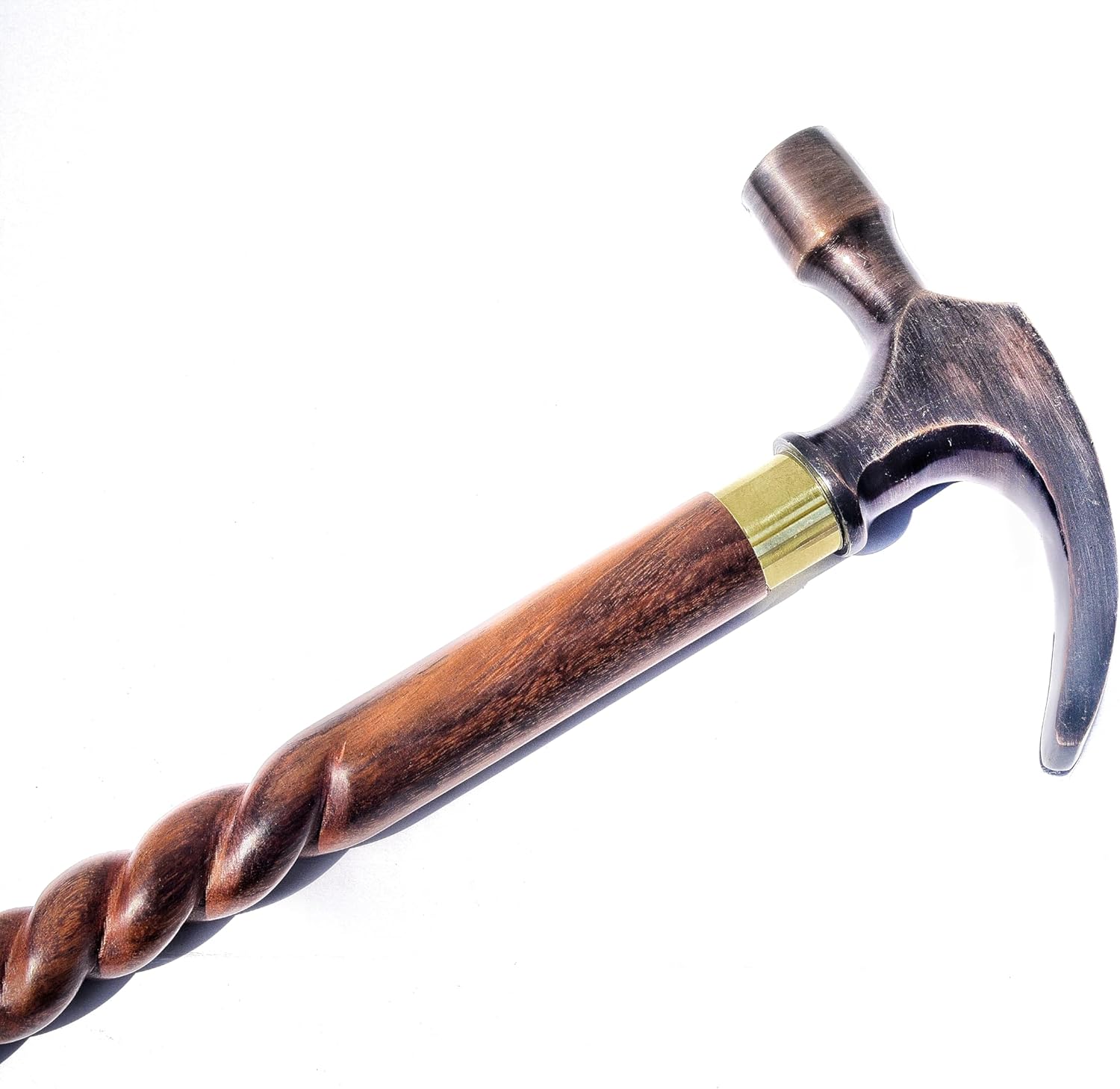 Antique Wooden Walking Cane Stick with Unique Brass Hammer Head Handle, Versatile Rugged Style Support