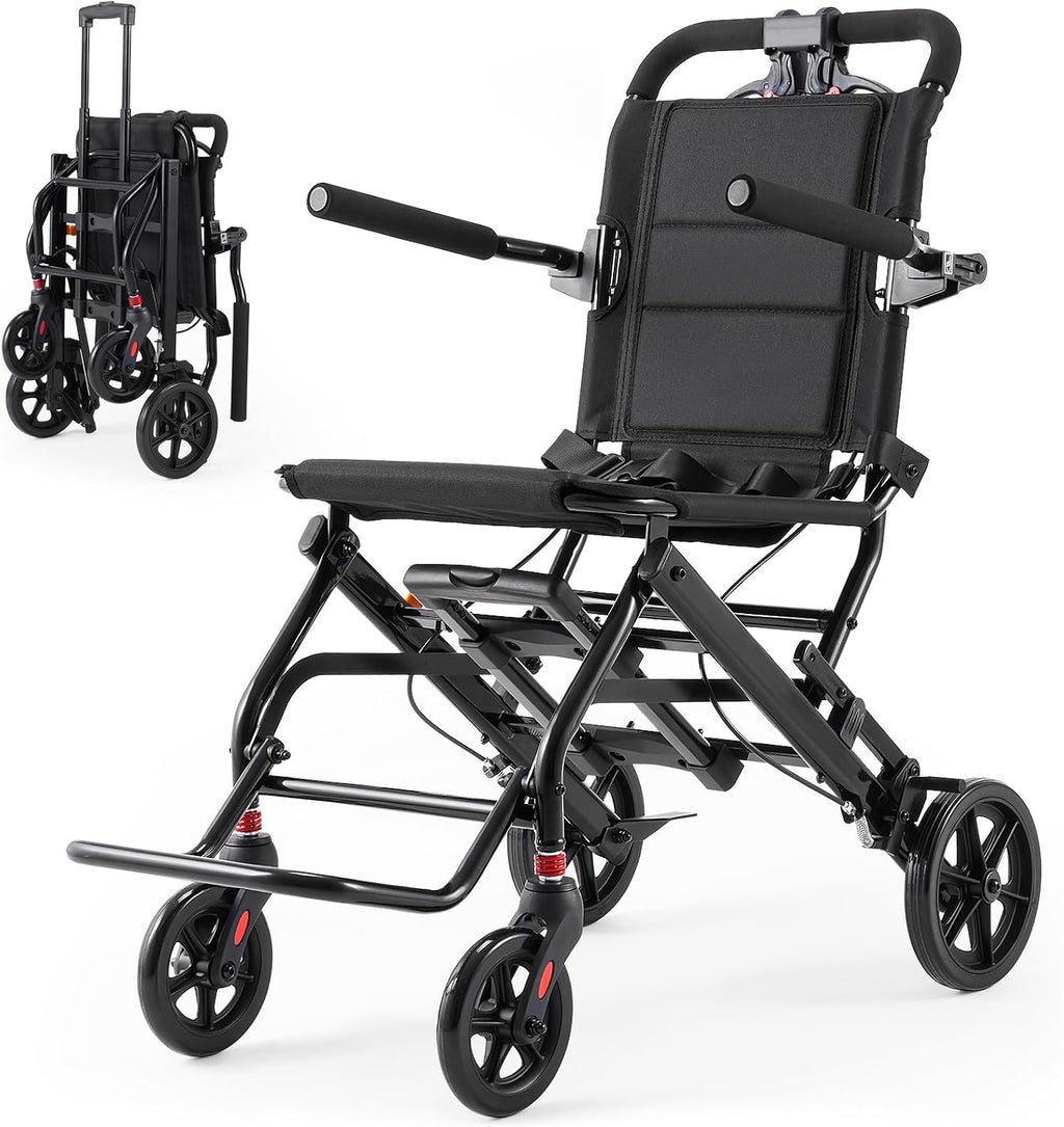 Ultra Lightweight Transport Wheelchair for Adults with Telescopic Handle, 22lbs Portable Folding Travel Wheel Chairs for Seniors