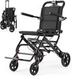 Ultra Lightweight Transport Wheelchair for Adults with Telescopic Handle, 22lbs Portable Folding Travel Wheel Chairs for Seniors