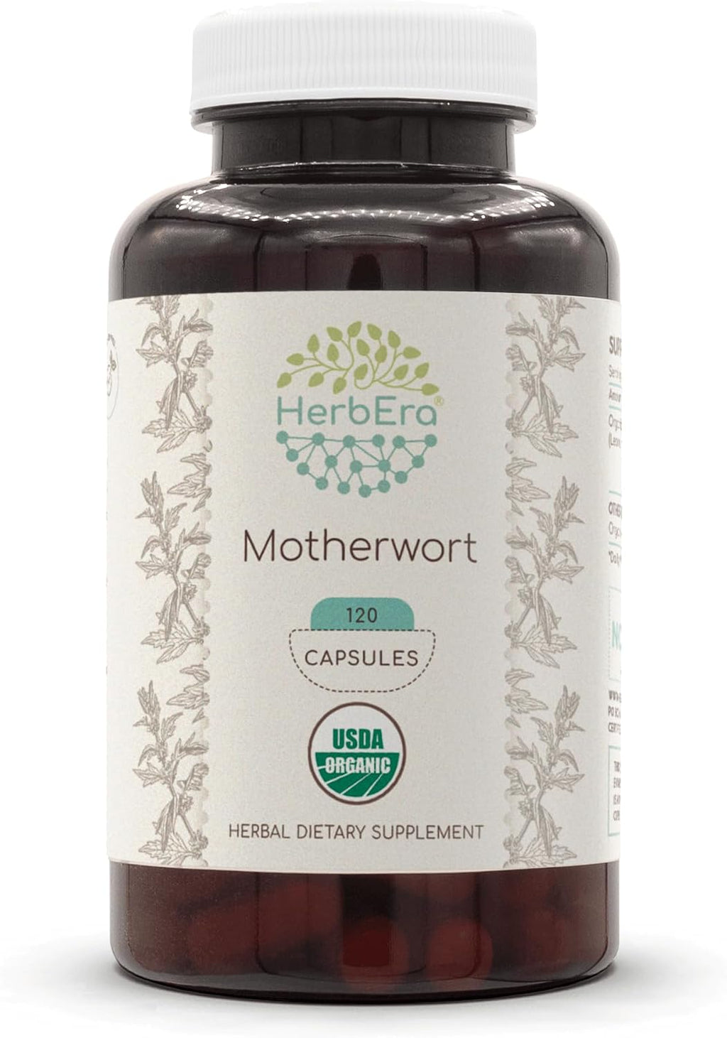 HerbEra Motherwort USDA Organic 120 Capsules | Natural Herbal Supplement | Certified Organic Vegetarian Capsules and Organic Motherwort (Leonurus Cardiaca) Dried Herb (120 Capsules)